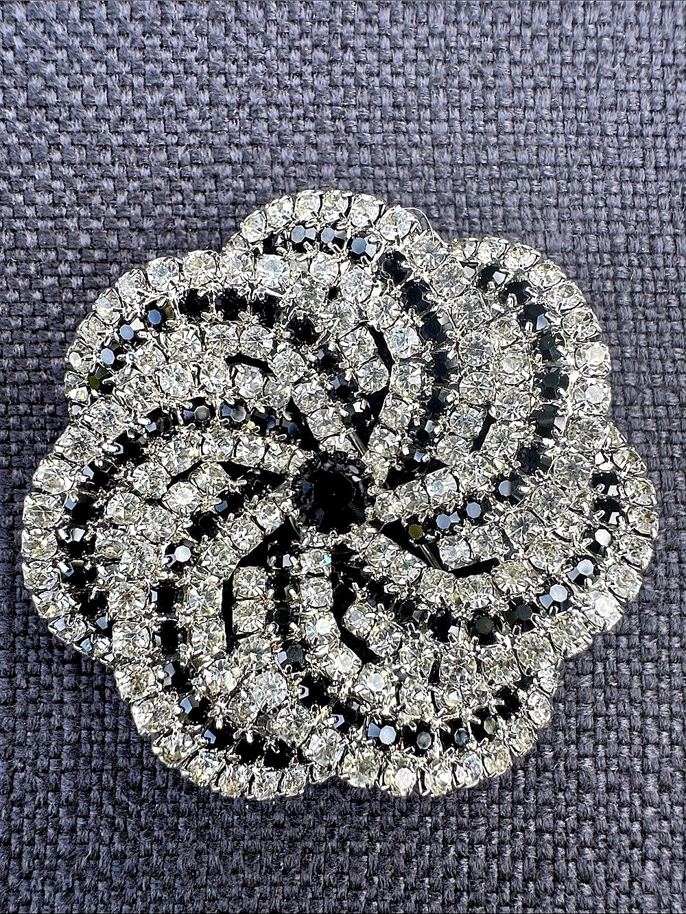 Rhinestone Brooch with Clear & Black pave rhinestones, Like New